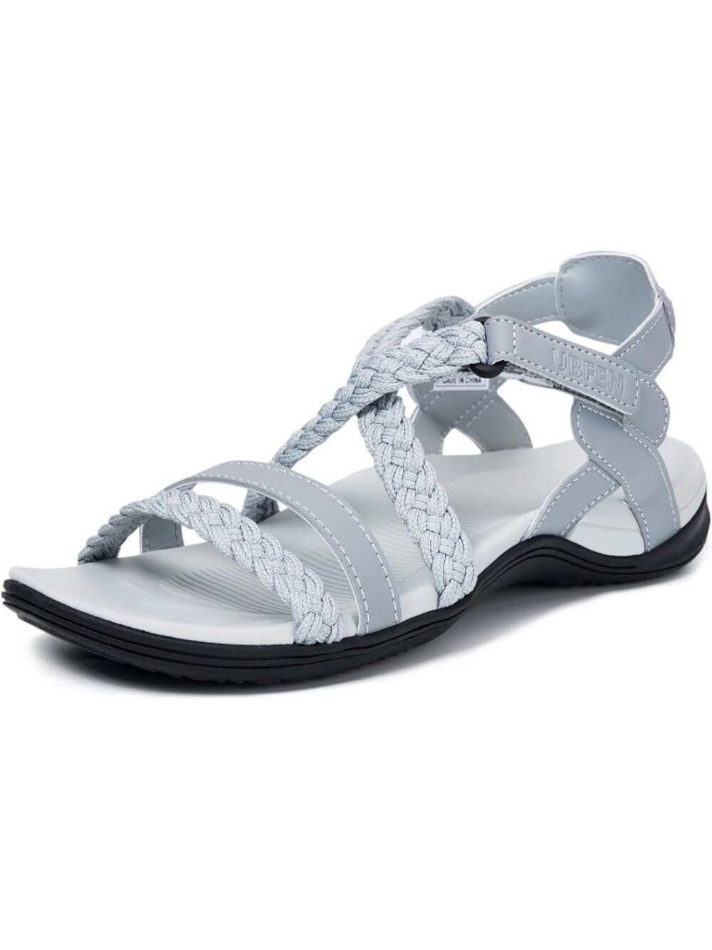 Women's Grey Flat Arch Support Comfortable Solid Athletic Hiking Sandal Shoes